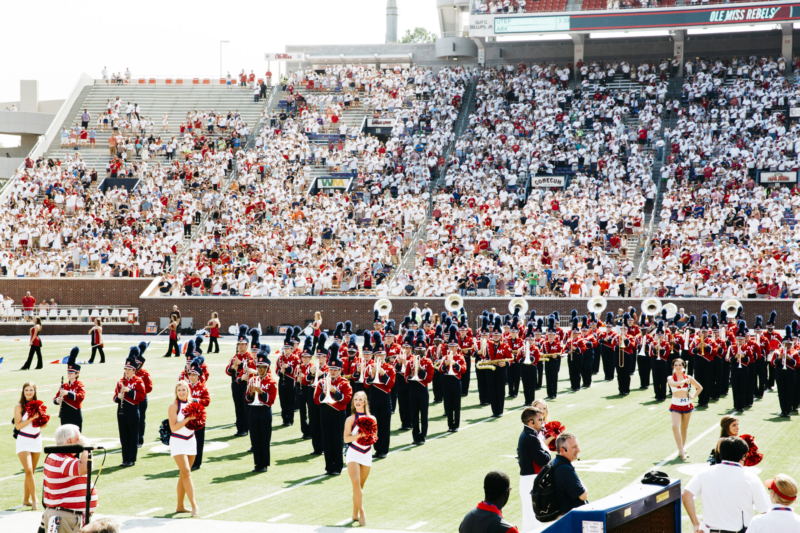 Ole Miss band and cheerleaders on the field before their opener against the University of Tennessee-Martin on September 5th.