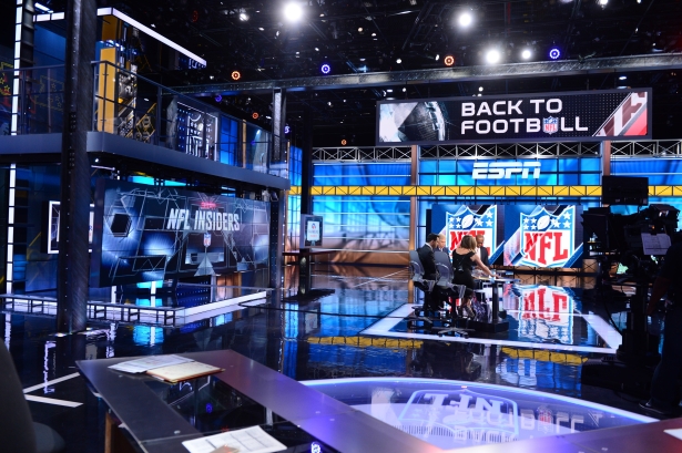 Wendi Nix, Adam Schefter, Chris Mortensen and Louis Riddick on the set of NFL Insiders. (Joe Faraoni/ESPN Images)