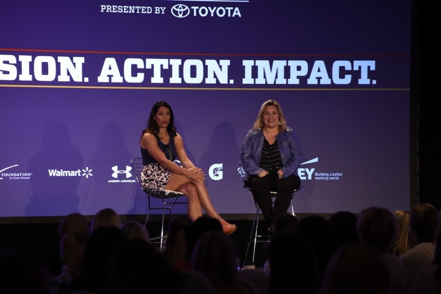 ESPN MLB analyst Jessica Mendoza (l) and ESPN.com senior writer Ramona Shelburne - former Stanford University softball teammates - address the 2015 espnW: Women + Sports Summit (Kaitlyn Egan/ESPN Images)