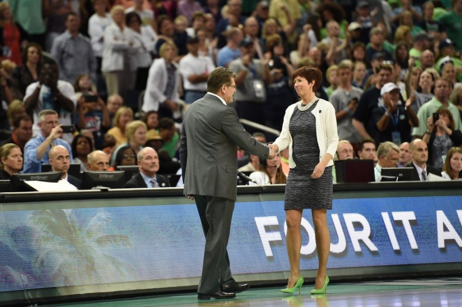 UConn's Geno Auriemma (left) and Notre Dame's Muffet McGraw, will match wits again Saturday in the Jimmy V Women's Classic. (Scott Clarke/ESPN)