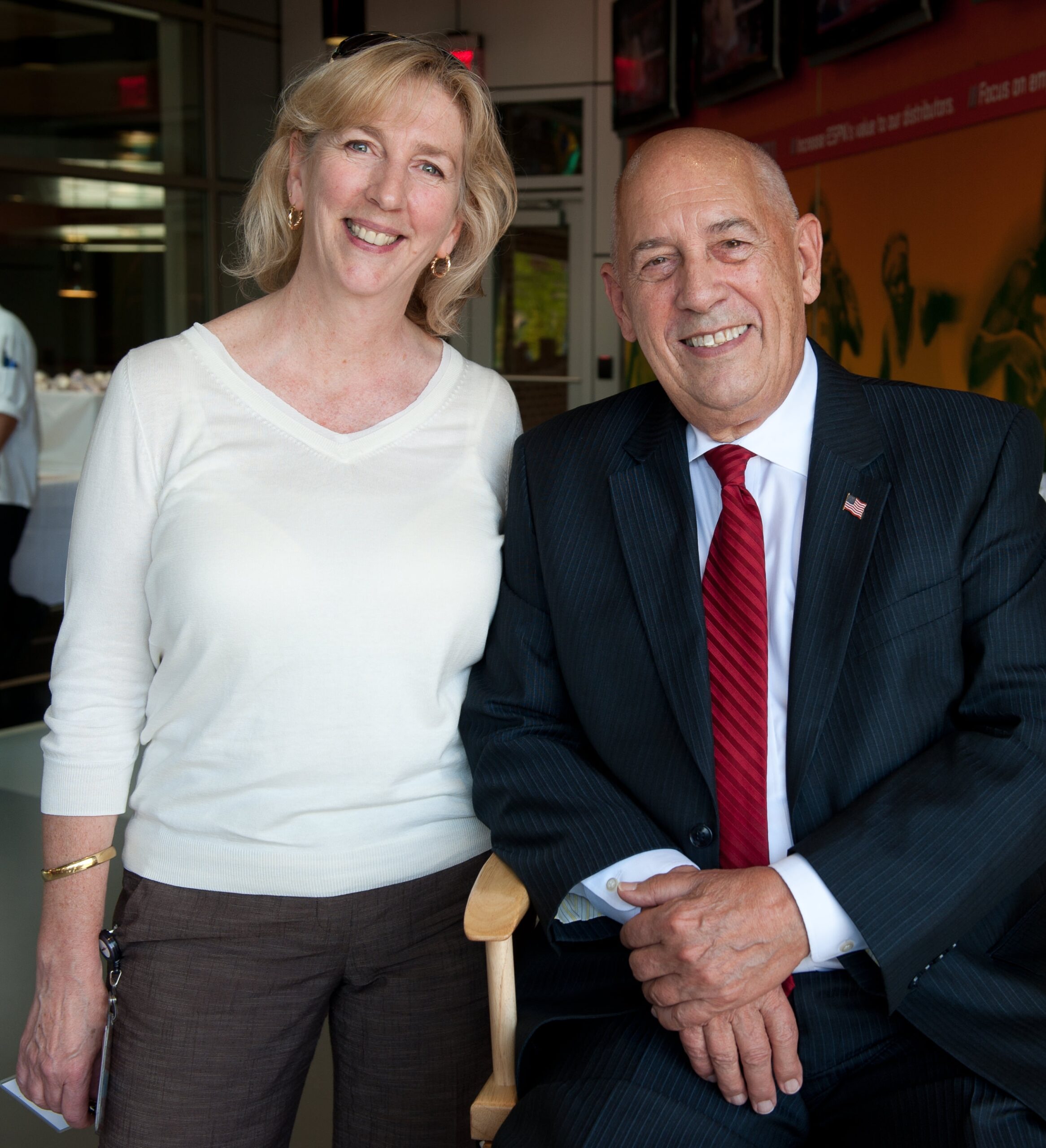 Laurel Daggett (left) with Bill Rasmussen.