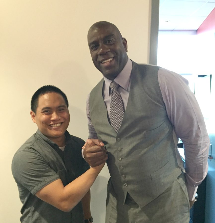 Alvin Anol (L) is the new producer of weekend editions of NBA Countdown and has a long friendship with analyst Magic Johnson. (Photo courtesy of Alvin Anol)