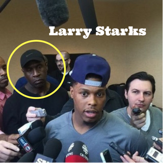 Larry Starks gathers information during Toronto Raptor Kyle Lowry's meeting with the press. (Photo courtesy of Larry Starks/Illustration by Taylor Garrett/ESPN)