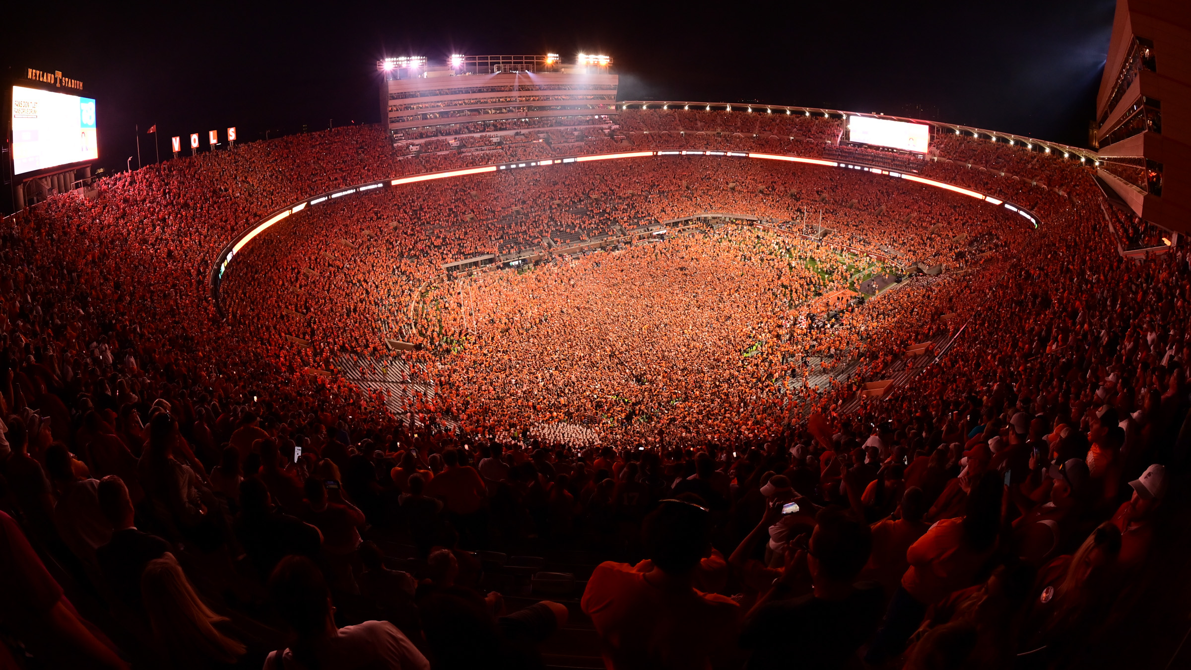 Knoxville, TN - October 15, 2022 - Neyland Stadium: Fans of the Tennessee Volunteers (Vols) storm the field following a regular season game.
(Photo by Phil Ellsworth / ESPN Images)